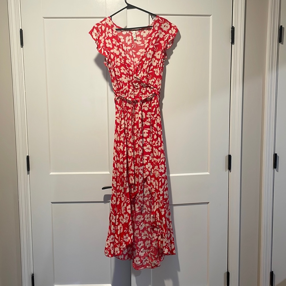 Red/cream floral print dress